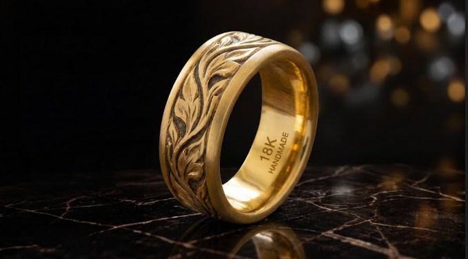 18K Gold Men's Lion Signet Ring