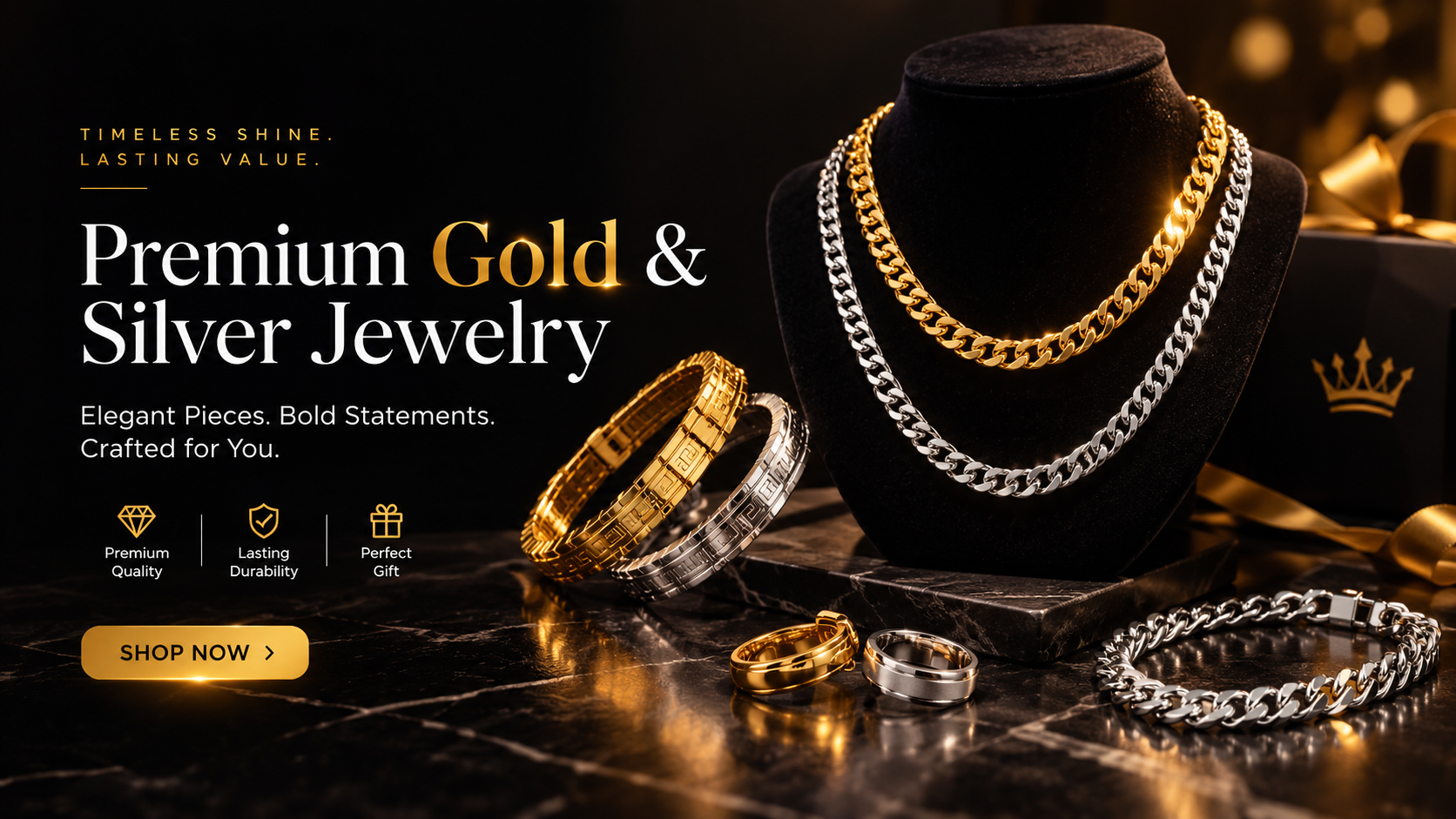Mzee Ali 925 Sterling Silver Chains and Gold Rings